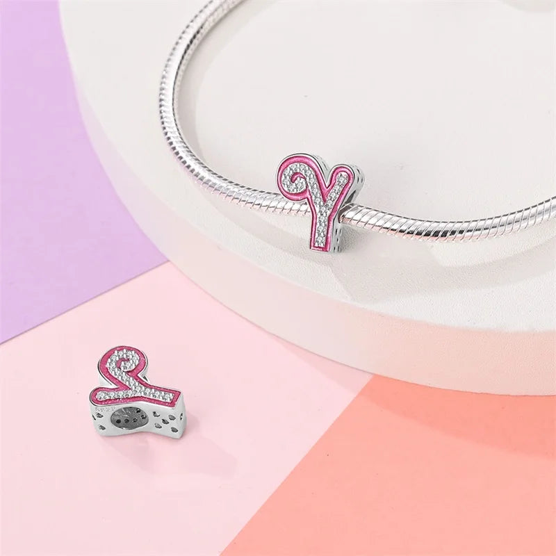 Romantic Pink 26 Letters DIY Love Charms Beads Original Bracelet Fine DIY Jewelry 925 Sterling Silver 912349723-L100S