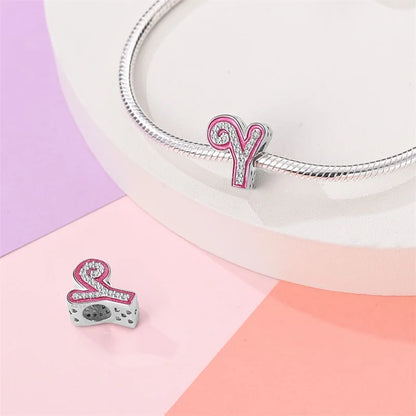 Romantic Pink 26 Letters DIY Love Charms Beads Original Bracelet Fine DIY Jewelry 925 Sterling Silver 912349723-L100S