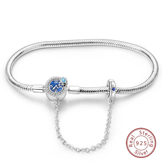 Original 925 Sterling Silver Snake Chain Heart-Shaped  Bracelets Fit Pandora Charms Beads  DIY Jewelry 912349723-PAB038