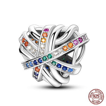 Shining Colorful Heart Charms Beads  Original 925Silver Bracelet Exquisite DIY Jewelry Gift 912349723-300S
