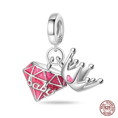 Fashion Pink Princess Skirt Bag Lipstick Charms Beads Original Bracelet Fine DIY Jewelry 925 Sterling Silver 912349723-900S