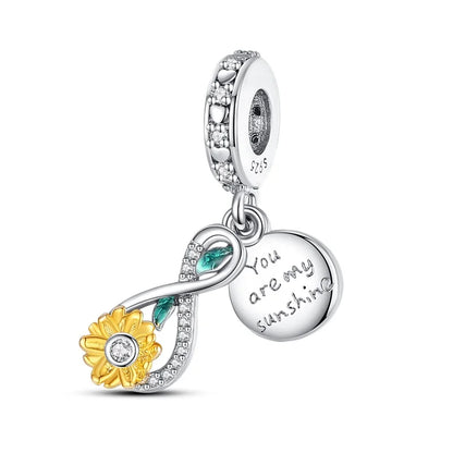 Golden Sunflowers Heart Charms Beads 925 Sterling Silver ﻿Original Bracelets Luxury Party DIY Jewelry 912349723-100S