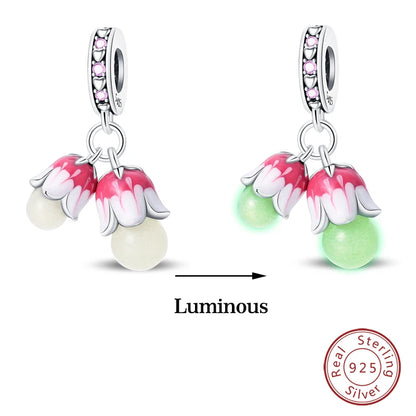 Glow in the dark  Firefly Honeybee Star  925 Silver Charms Beads  Original Bracelets Fine DIY Jewelry 912349723-200S