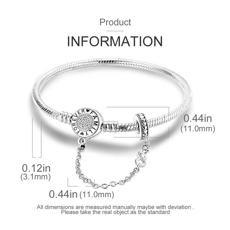 Original 925 Sterling Silver Snake Chain Heart-Shaped  Bracelets Fit Pandora Charms Beads  DIY Jewelry 912349723-PAB006
