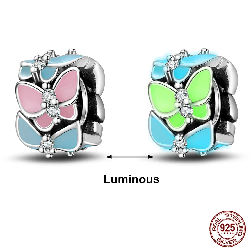 Glow in the dark  Firefly Honeybee Star  925 Silver Charms Beads  Original Bracelets Fine DIY Jewelry 912349723-200S