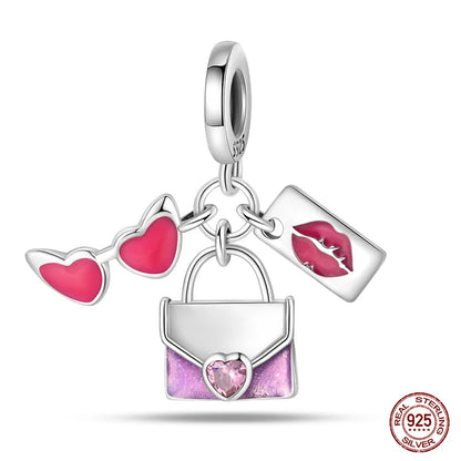 Fashion Pink Princess Skirt Bag Lipstick Charms Beads Original Bracelet Fine DIY Jewelry 925 Sterling Silver 912349723-900S