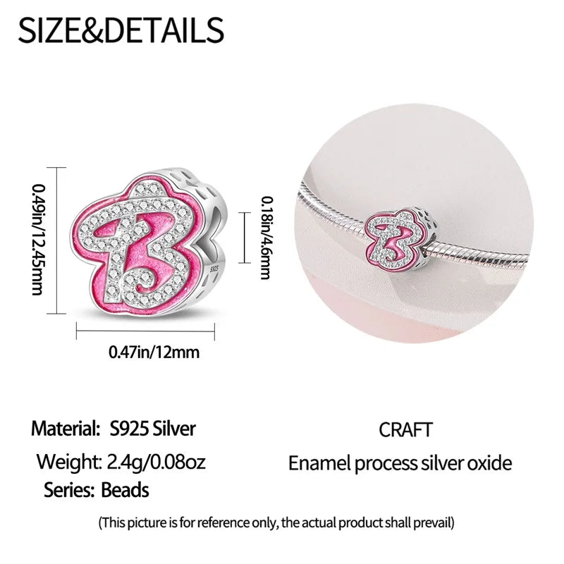 Romantic Pink 26 Letters DIY Love Charms Beads Original Bracelet Fine DIY Jewelry 925 Sterling Silver 912349723-L100S