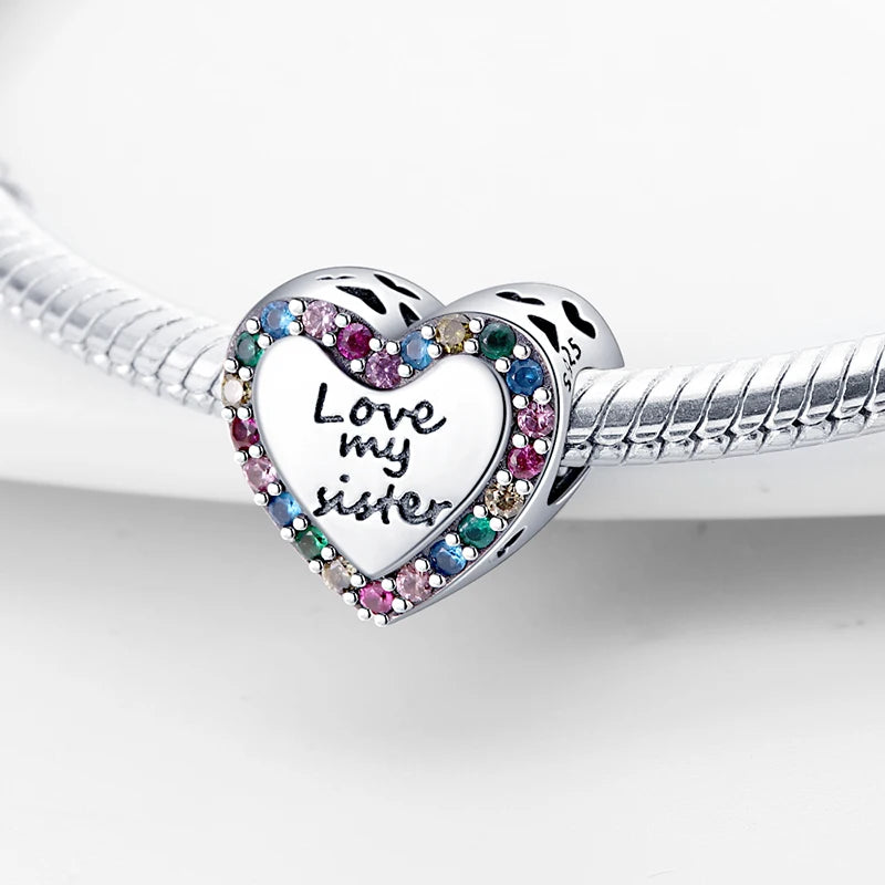 Shining Colorful Heart Charms Beads  Original 925Silver Bracelet Exquisite DIY Jewelry Gift 912349723-300S