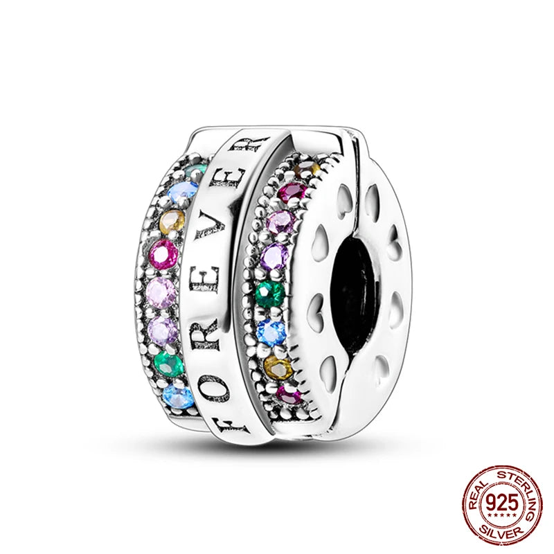 Shining Colorful Heart Charms Beads  Original 925Silver Bracelet Exquisite DIY Jewelry Gift 912349723-300S