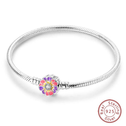 Original 925 Sterling Silver Snake Chain Heart-Shaped  Bracelets Fit Pandora Charms Beads  DIY Jewelry 912349723-KJB073