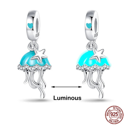 Glow in the dark  Firefly Honeybee Star  925 Silver Charms Beads  Original Bracelets Fine DIY Jewelry 912349723-200S