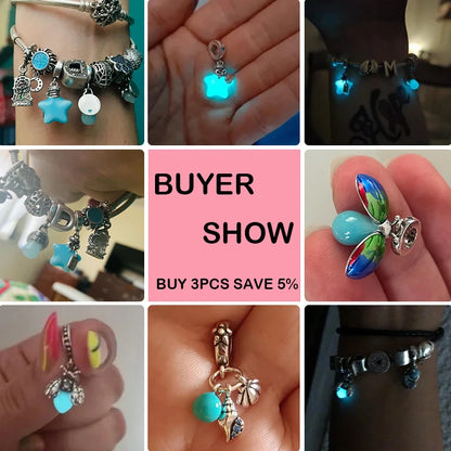 Glow in the dark  Firefly Honeybee Star  925 Silver Charms Beads  Original Bracelets Fine DIY Jewelry 912349723-200S