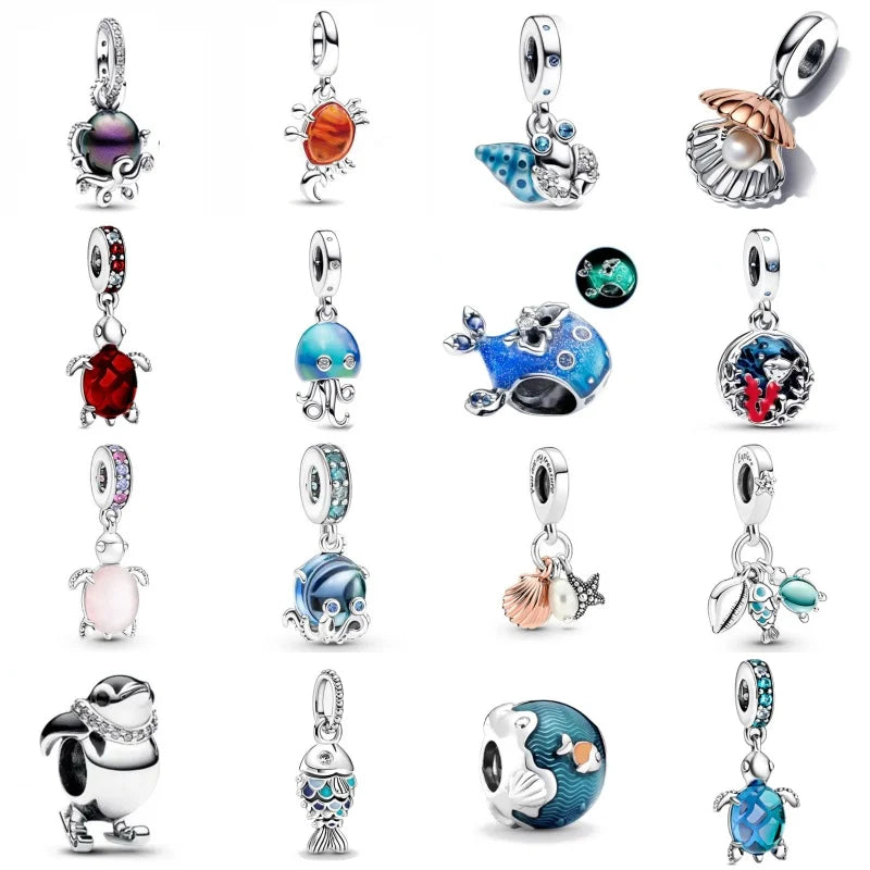 NEW Murano Glass Pink and Blue Sea Turtle Charm Fish Bead  Original Bracelet Fine DIY Jewelry 925 Sterling Silver 912349723-800S