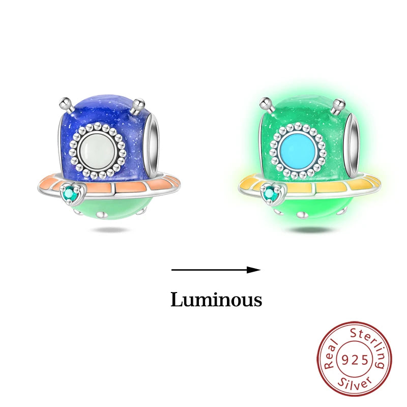Glow in the dark  Firefly Honeybee Star  925 Silver Charms Beads  Original Bracelets Fine DIY Jewelry 912349723-200S