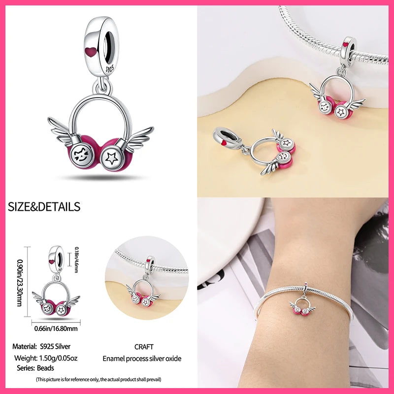 Fashion 925 Sterling Silver Music Series Charms Beads  Original Bracelet Fine DIY Jewelry 912349723-C