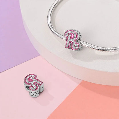 Romantic Pink 26 Letters DIY Love Charms Beads Original Bracelet Fine DIY Jewelry 925 Sterling Silver 912349723-L100S