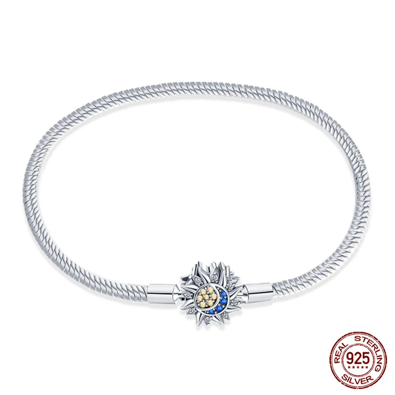 Original 925 Sterling Silver Snake Chain Heart-Shaped  Bracelets Fit Pandora Charms Beads  DIY Jewelry 912349723-PAB005