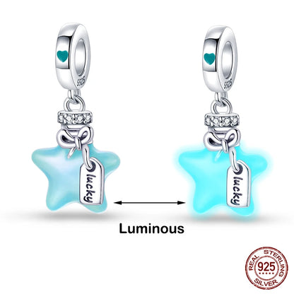 Glow in the dark  Firefly Honeybee Star  925 Silver Charms Beads  Original Bracelets Fine DIY Jewelry 912349723-200S