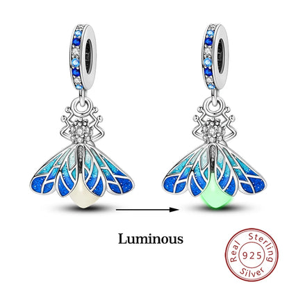 Glow in the dark  Firefly Honeybee Star  925 Silver Charms Beads  Original Bracelets Fine DIY Jewelry 912349723-200S
