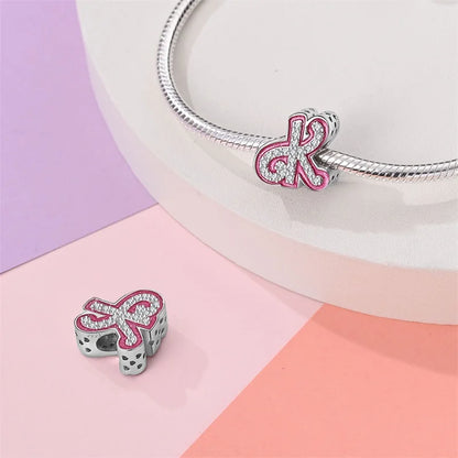 Romantic Pink 26 Letters DIY Love Charms Beads Original Bracelet Fine DIY Jewelry 925 Sterling Silver 912349723-L100S