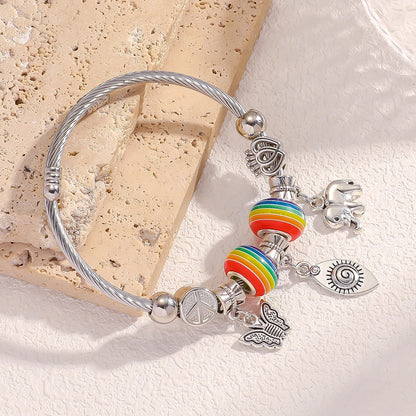 Multi Element Rainbow Beads Devil's Eye Butterfly Bracelet 1103865033-80526301