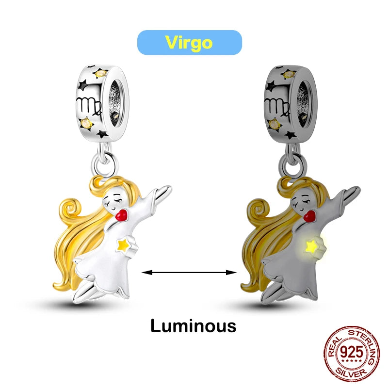 Glow in the dark  Firefly Honeybee Star  925 Silver Charms Beads  Original Bracelets Fine DIY Jewelry 912349723-200S