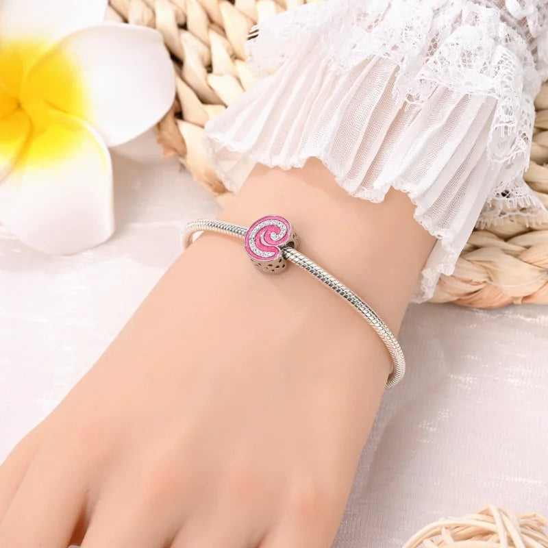 Romantic Pink 26 Letters DIY Love Charms Beads Original Bracelet Fine DIY Jewelry 925 Sterling Silver 912349723-L100S