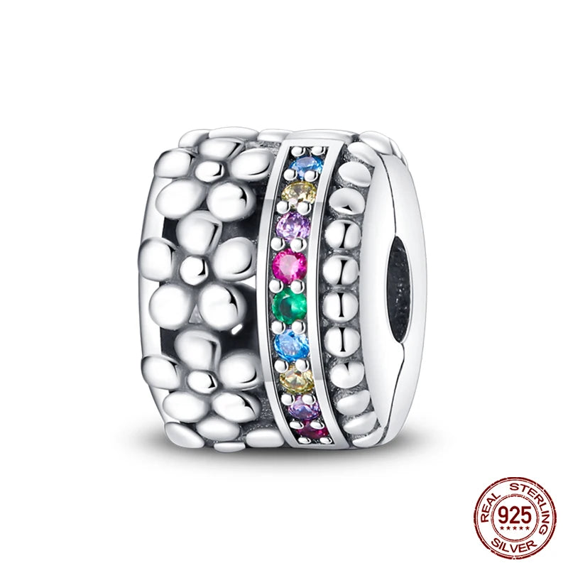 Shining Colorful Heart Charms Beads  Original 925Silver Bracelet Exquisite DIY Jewelry Gift 912349723-300S