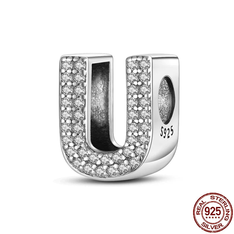 Romantic Shine 26 Letters DIY Love Charms Beads Original Bracelet Fine DIY Jewelry 925 Sterling Silver 912349723-L200S