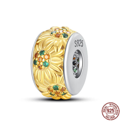Golden Sunflowers Heart Charms Beads 925 Sterling Silver ﻿Original Bracelets Luxury Party DIY Jewelry 912349723-100S