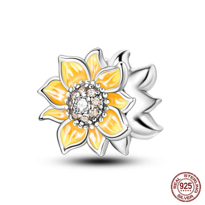 Golden Sunflowers Heart Charms Beads 925 Sterling Silver ﻿Original Bracelets Luxury Party DIY Jewelry 912349723-100S