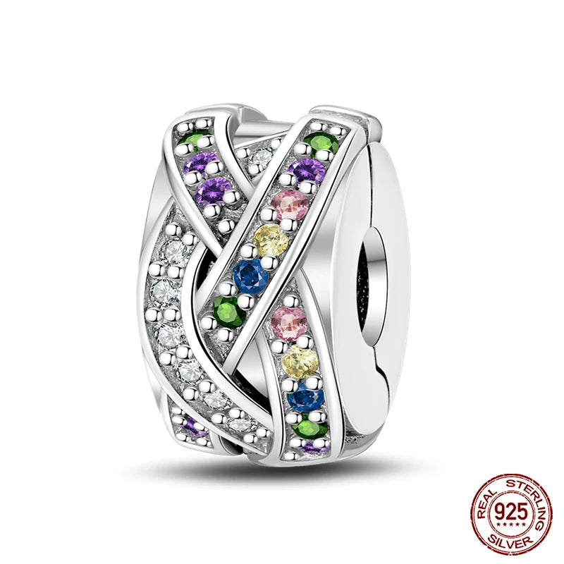 Shining Colorful Heart Charms Beads  Original 925Silver Bracelet Exquisite DIY Jewelry Gift 912349723-300S