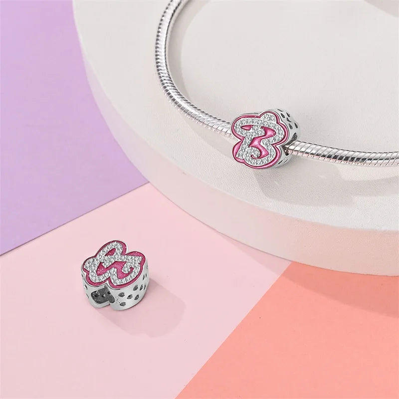 Romantic Pink 26 Letters DIY Love Charms Beads Original Bracelet Fine DIY Jewelry 925 Sterling Silver 912349723-L100S