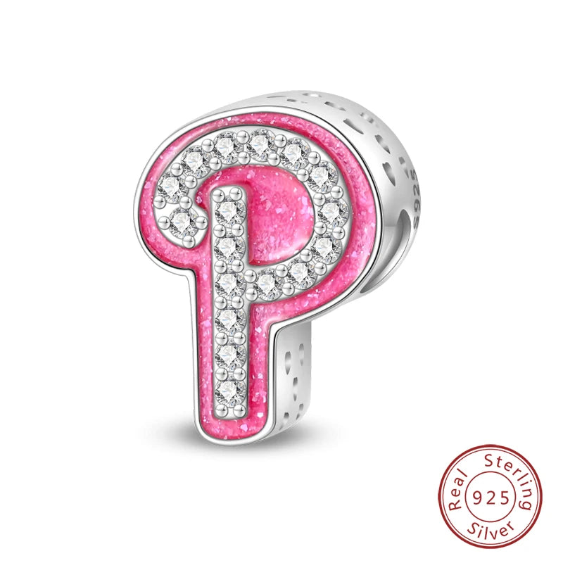 Romantic Pink 26 Letters DIY Love Charms Beads Original Bracelet Fine DIY Jewelry 925 Sterling Silver 912349723-L100S