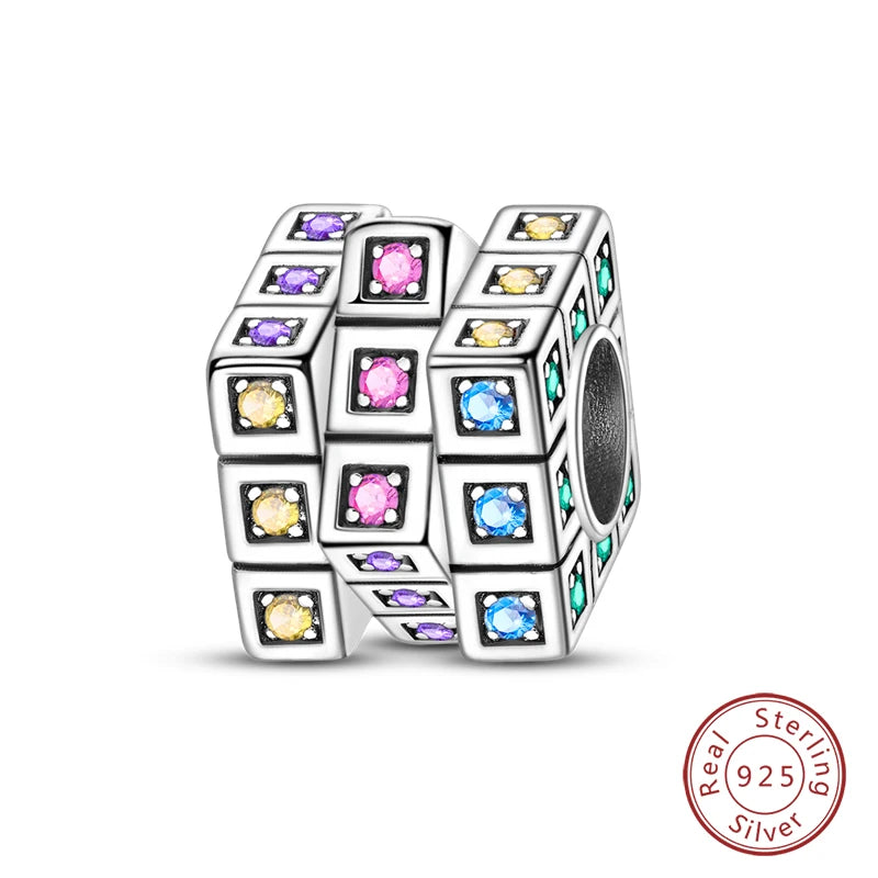 Shining Colorful Heart Charms Beads  Original 925Silver Bracelet Exquisite DIY Jewelry Gift 912349723-300S