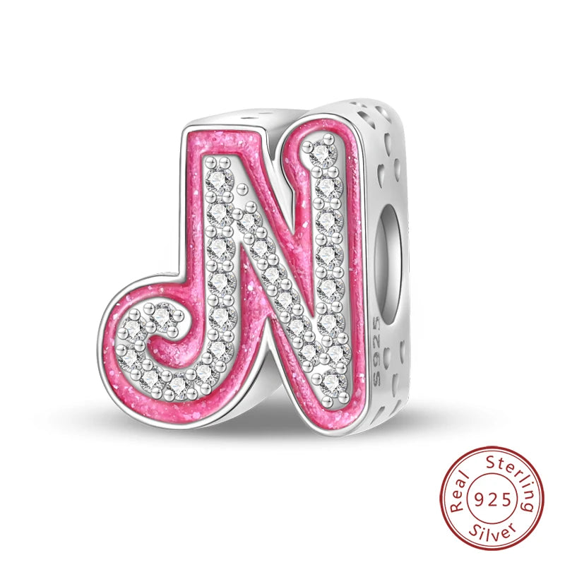 Romantic Pink 26 Letters DIY Love Charms Beads Original Bracelet Fine DIY Jewelry 925 Sterling Silver 912349723-L100S