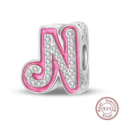 Romantic Pink 26 Letters DIY Love Charms Beads Original Bracelet Fine DIY Jewelry 925 Sterling Silver 912349723-L100S