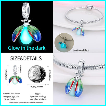 Glow in the dark  Firefly Honeybee Star  925 Silver Charms Beads  Original Bracelets Fine DIY Jewelry 912349723-200S