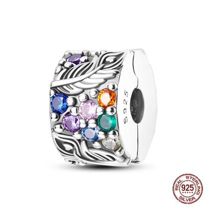 Shining Colorful Heart Charms Beads  Original 925Silver Bracelet Exquisite DIY Jewelry Gift 912349723-300S