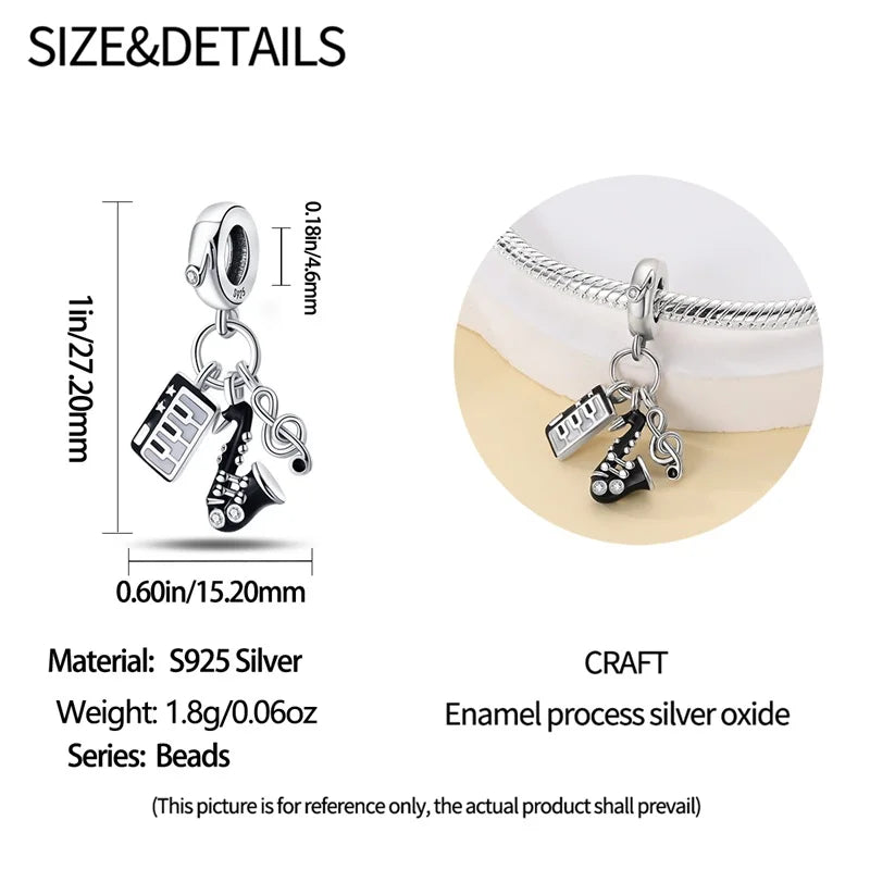 Fashion 925 Sterling Silver Music Series Charms Beads  Original Bracelet Fine DIY Jewelry 912349723-C