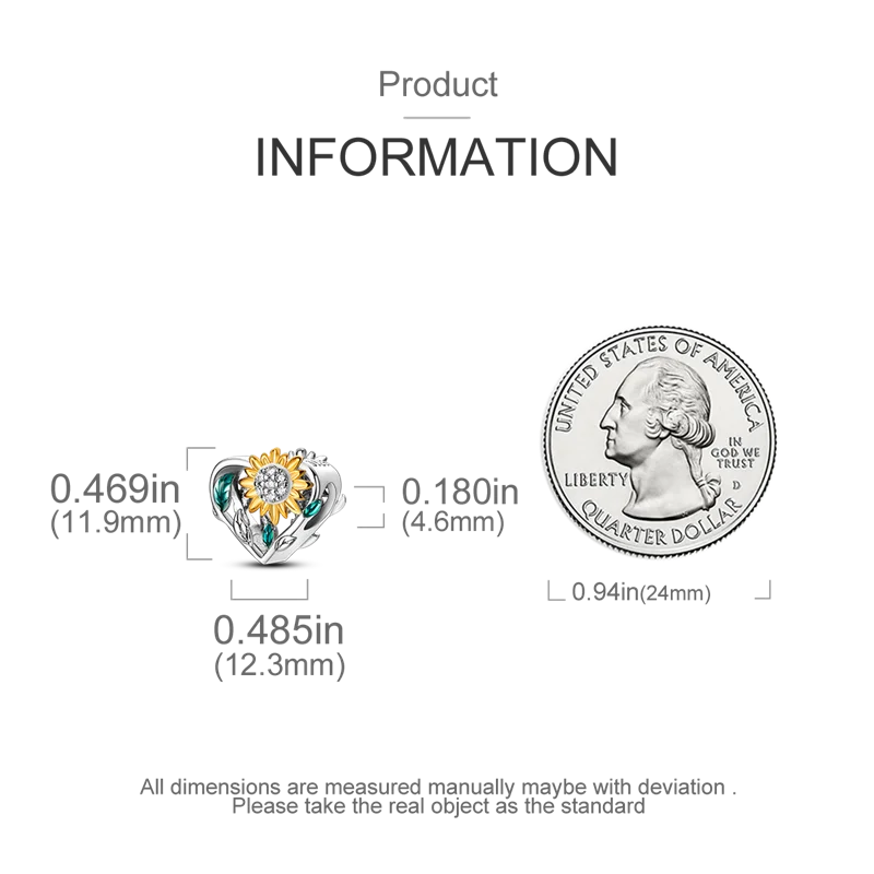 Golden Sunflowers Heart Charms Beads 925 Sterling Silver ﻿Original Bracelets Luxury Party DIY Jewelry 912349723-100S