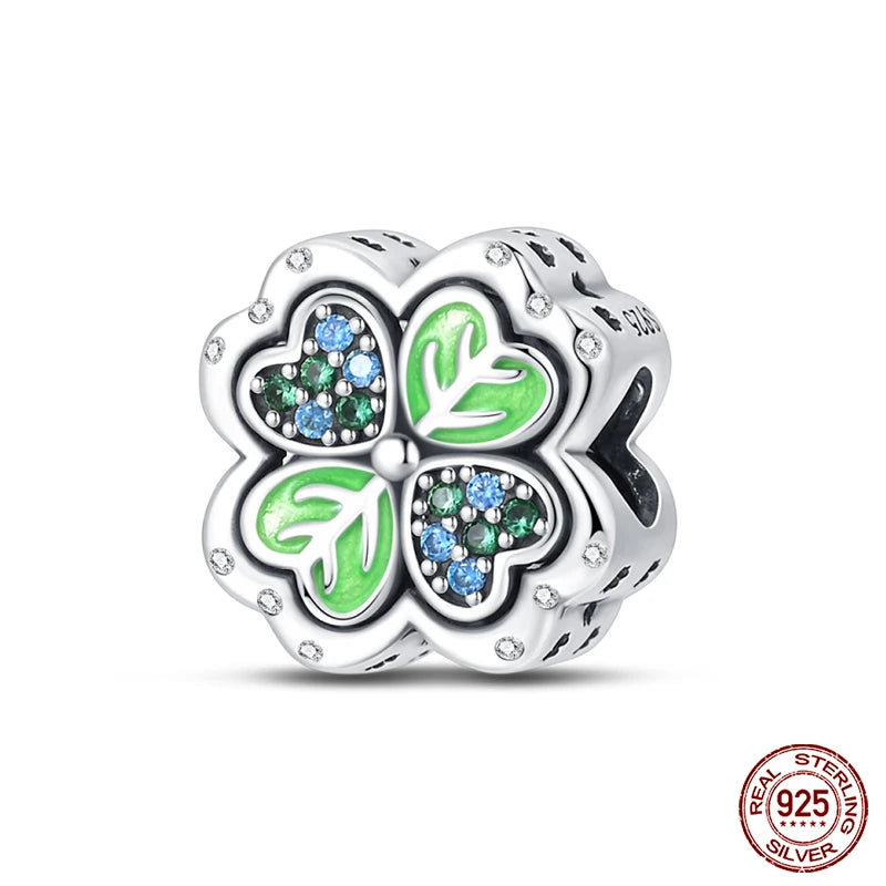 Lucky Four Leaf Clover Series Charms Beads  Original Bracelet Fine DIY Jewelry 925 Sterling Silver 912349723-500S