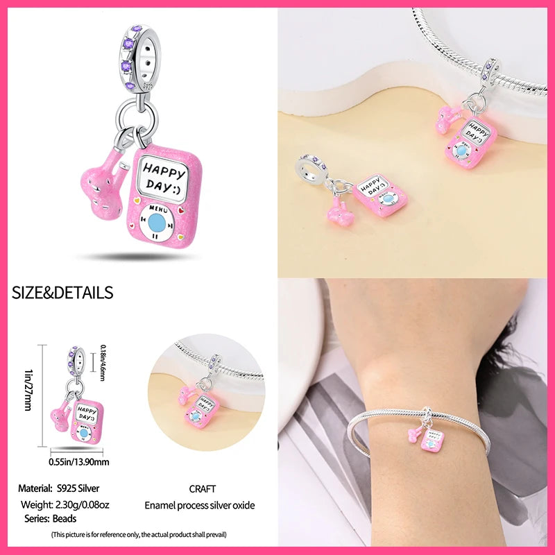 Fashion 925 Sterling Silver Music Series Charms Beads  Original Bracelet Fine DIY Jewelry 912349723-C