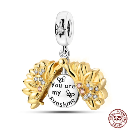 Golden Sunflowers Heart Charms Beads 925 Sterling Silver ﻿Original Bracelets Luxury Party DIY Jewelry 912349723-100S