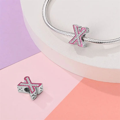 Romantic Pink 26 Letters DIY Love Charms Beads Original Bracelet Fine DIY Jewelry 925 Sterling Silver 912349723-L100S