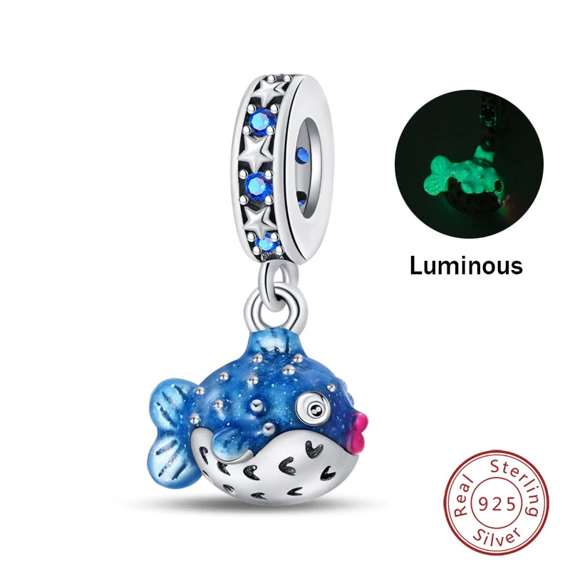 Glow in the dark  Firefly Honeybee Star  925 Silver Charms Beads  Original Bracelets Fine DIY Jewelry 912349723-200S