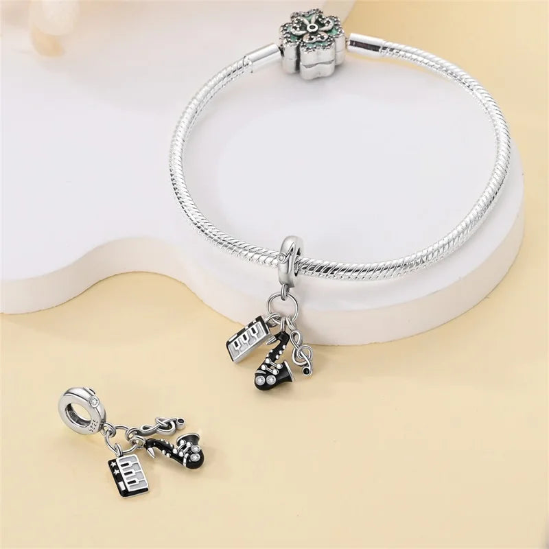 Fashion 925 Sterling Silver Music Series Charms Beads  Original Bracelet Fine DIY Jewelry 912349723-C