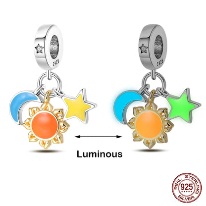 Glow in the dark  Firefly Honeybee Star  925 Silver Charms Beads  Original Bracelets Fine DIY Jewelry 912349723-200S