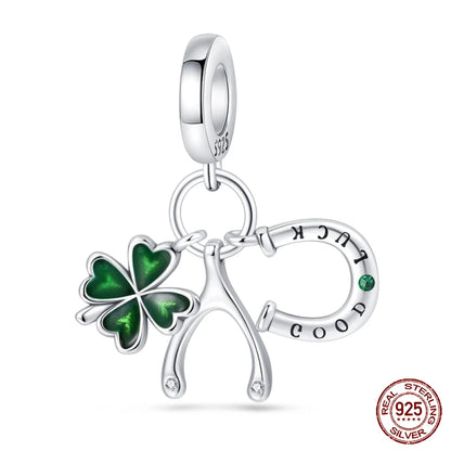 Lucky Four Leaf Clover Series Charms Beads  Original Bracelet Fine DIY Jewelry 925 Sterling Silver 912349723-500S