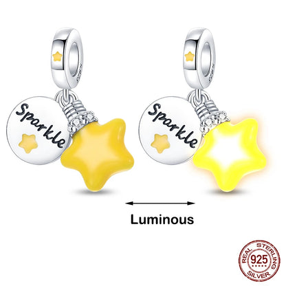 Glow in the dark  Firefly Honeybee Star  925 Silver Charms Beads  Original Bracelets Fine DIY Jewelry 912349723-200S
